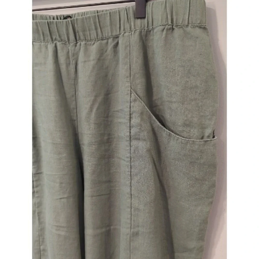 Quince 100% European Linen Tapered Ankle Pant Light Cargo Olive Green size XL